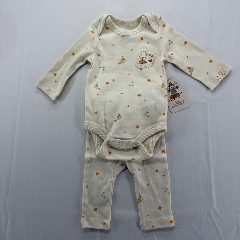 Little Snoopy Newborn Halloween Bodysuit and Leggings Set Ivory Peanuts NB